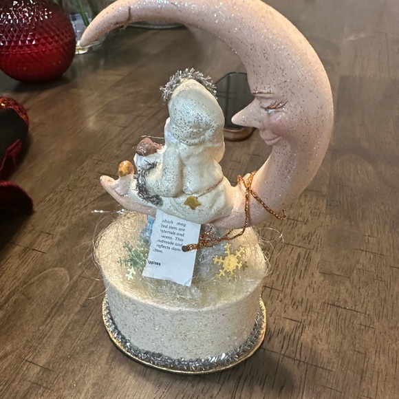 Holiday Santa Figurine with Moon Accent - White Glitter - Picture 2 of 4